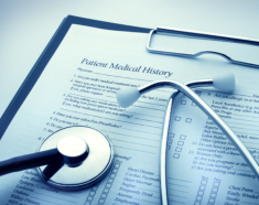 Patient Medical Histroy Form and a stethoscope